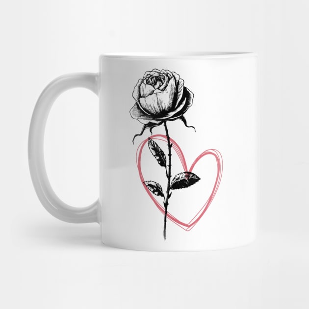 Black Rose Flower With Red Heart by Biophilia